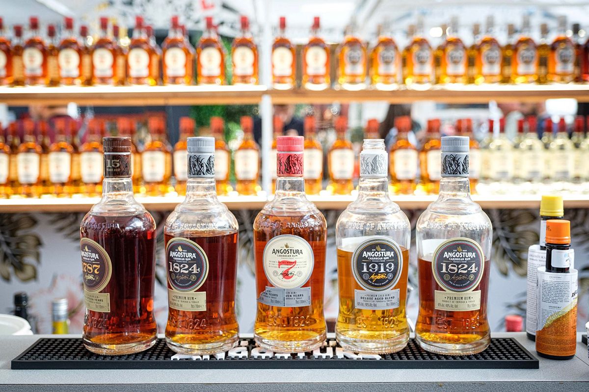 Angostura's full rum line up, alongside their world-famous bitters.