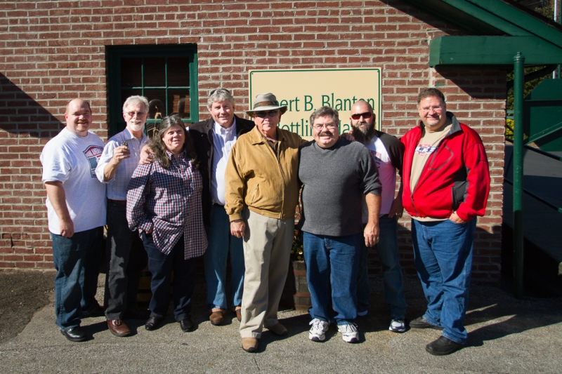 The 2012 Bourbon & Banter Pilgrims outside the Blanton's bottling line.