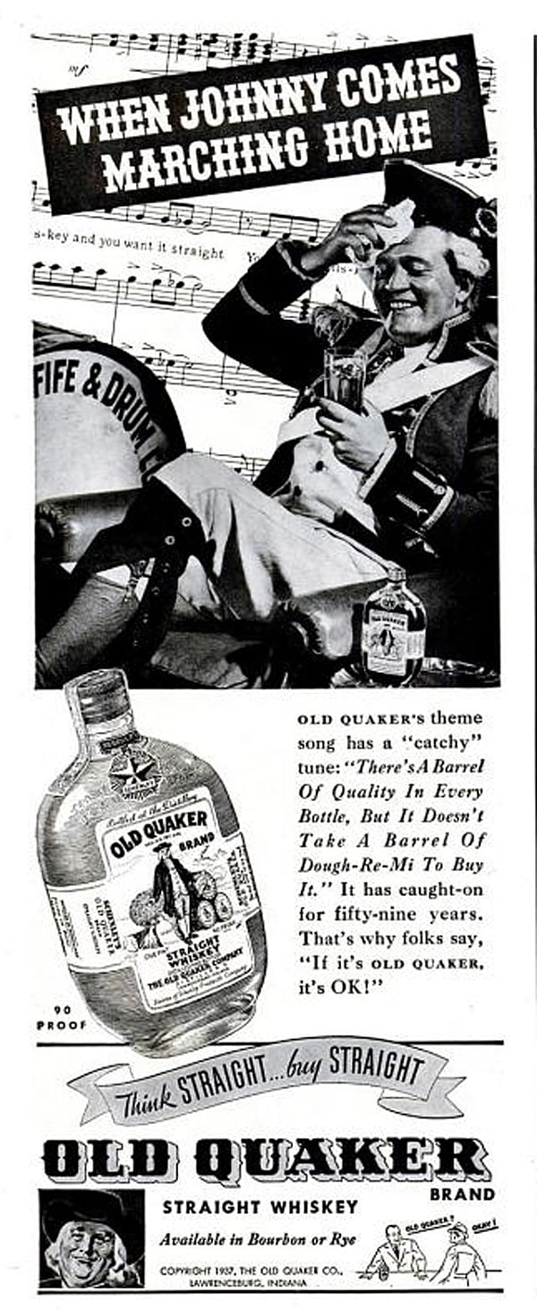 Old Quaker Bourbon Ad Circa 1937