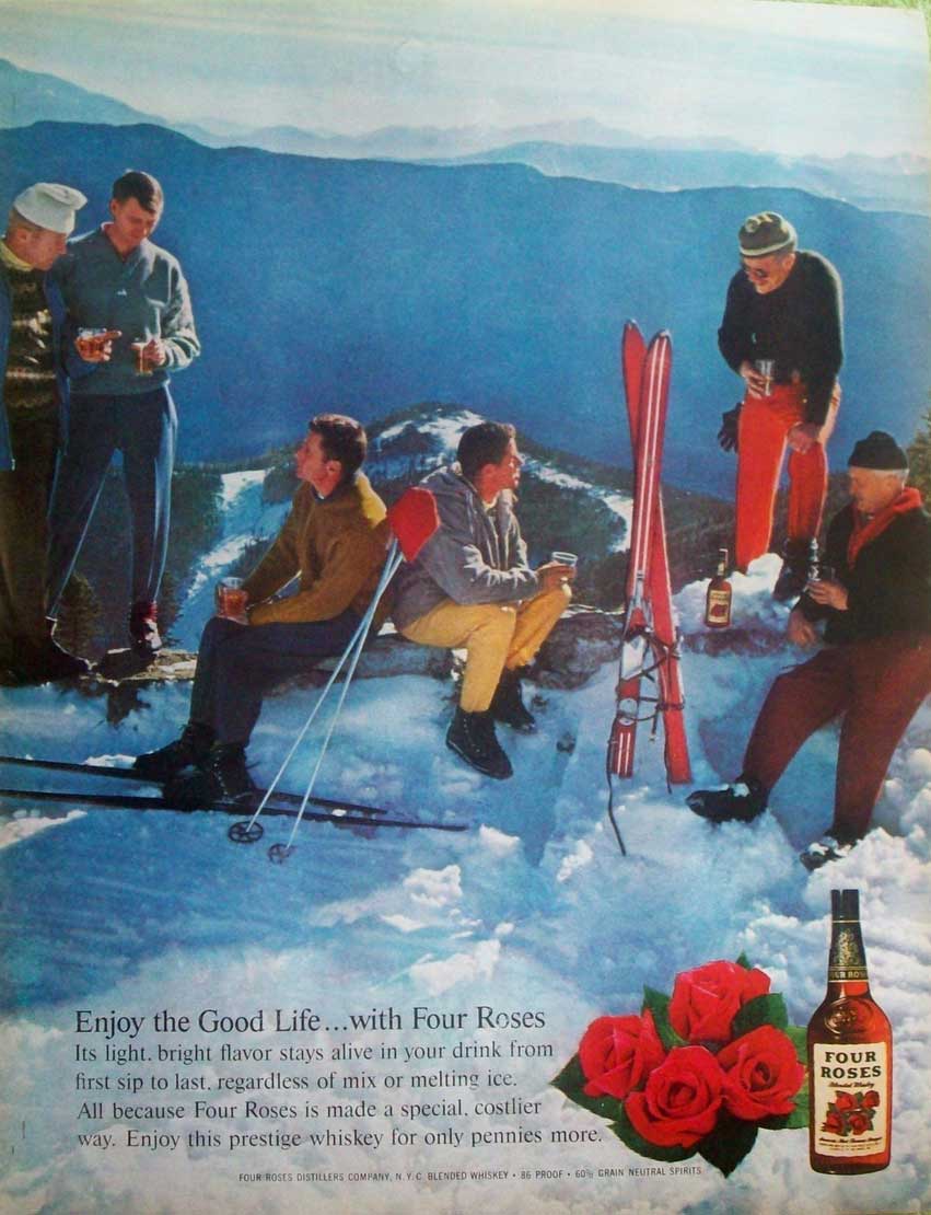 Four Roses Bourbon Ad Featuring Skiers
